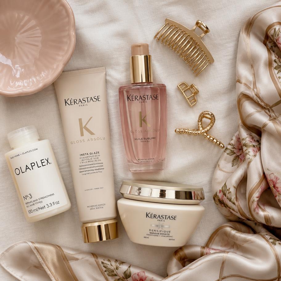 Luxury hair care flat lay